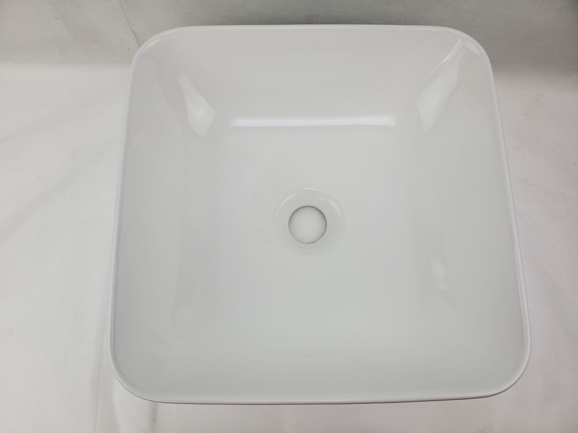 14.17-in. x 14.17-in. Square Bathroom Vessel Sink White Enamel Glaze