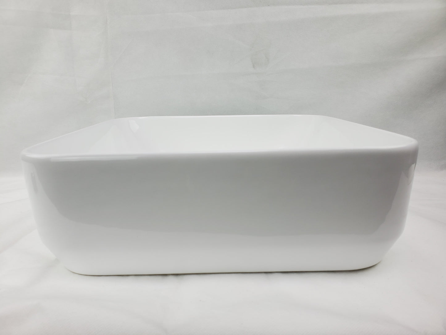 14.17-in. x 14.17-in. Square Bathroom Vessel Sink White Enamel Glaze