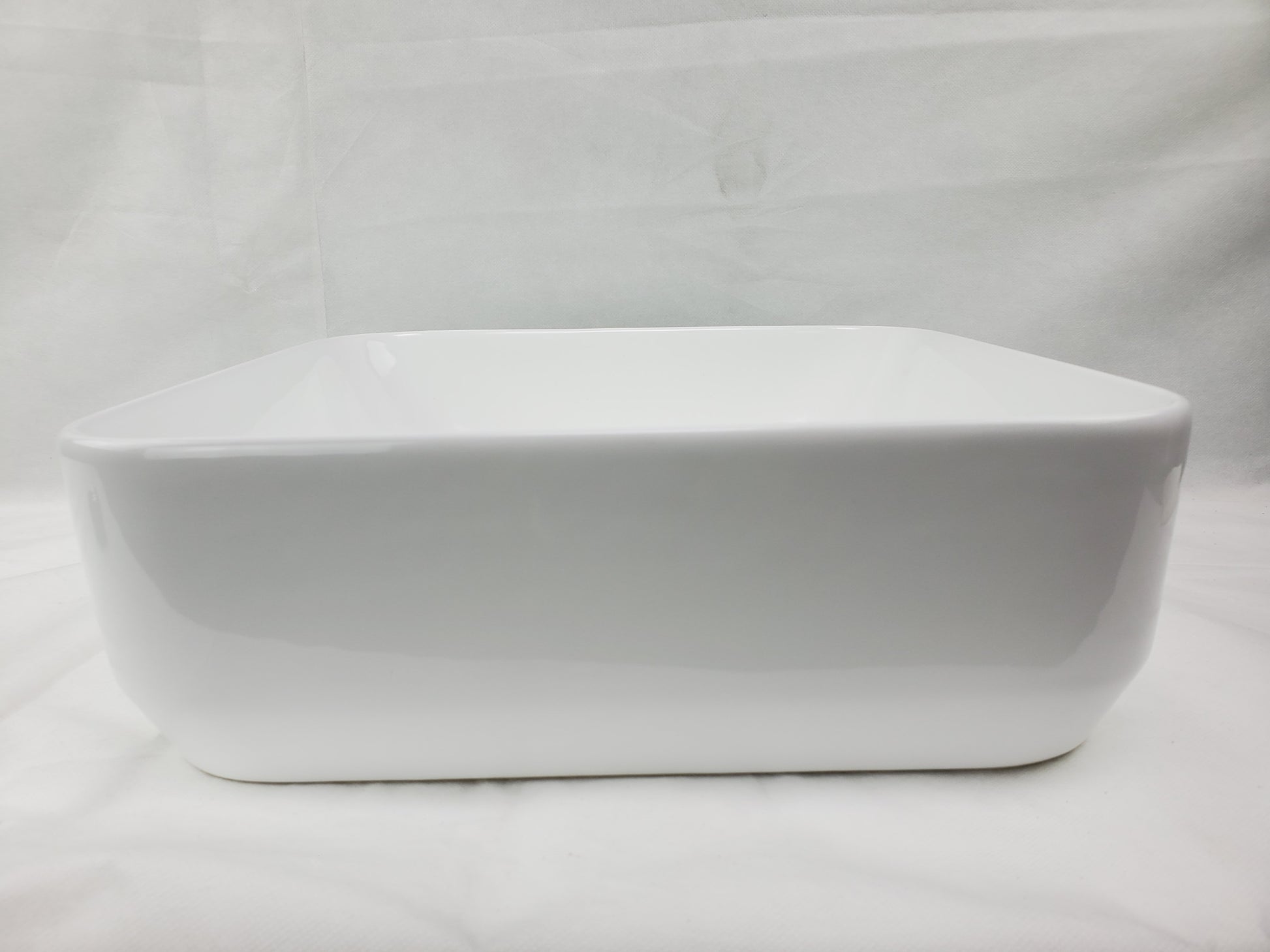 14.17-in. x 14.17-in. Square Bathroom Vessel Sink White Enamel Glaze