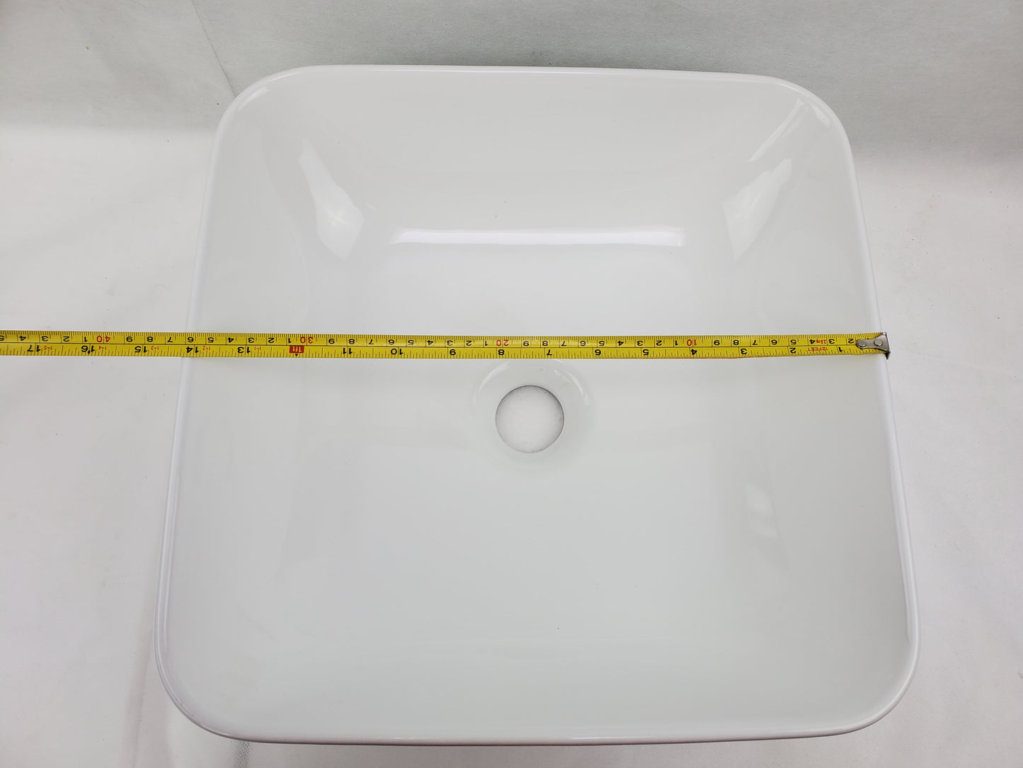 14.17-in. x 14.17-in. Square Bathroom Vessel Sink White Enamel Glaze