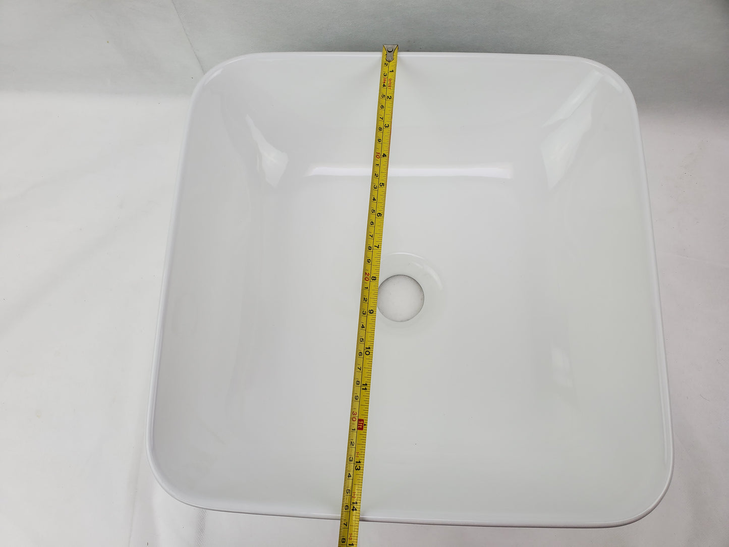 14.17-in. x 14.17-in. Square Bathroom Vessel Sink White Enamel Glaze
