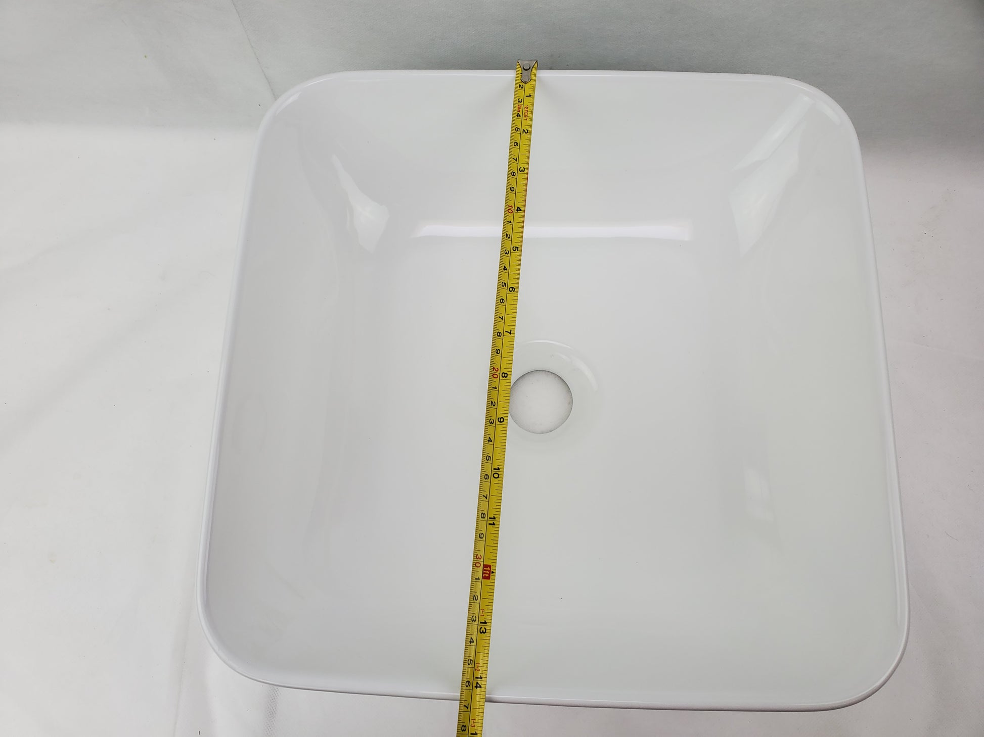 14.17-in. x 14.17-in. Square Bathroom Vessel Sink White Enamel Glaze