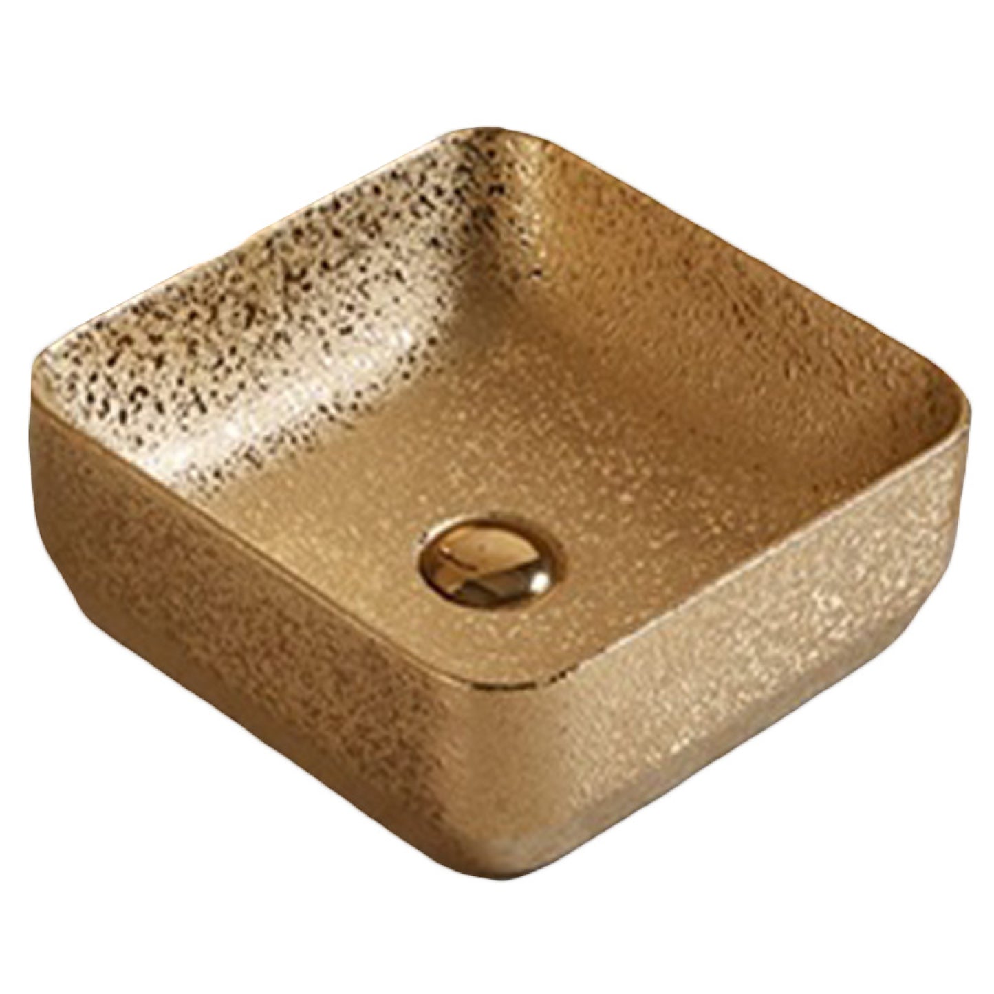 14.17-in. x 14.17-in. Square Bathroom Vessel Sink Gold Enamel Glaze