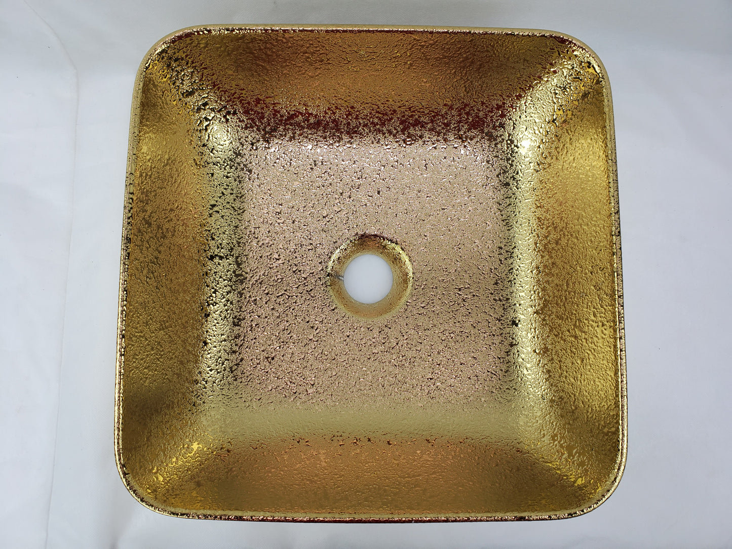 14.17-in. x 14.17-in. Square Bathroom Vessel Sink Gold Enamel Glaze
