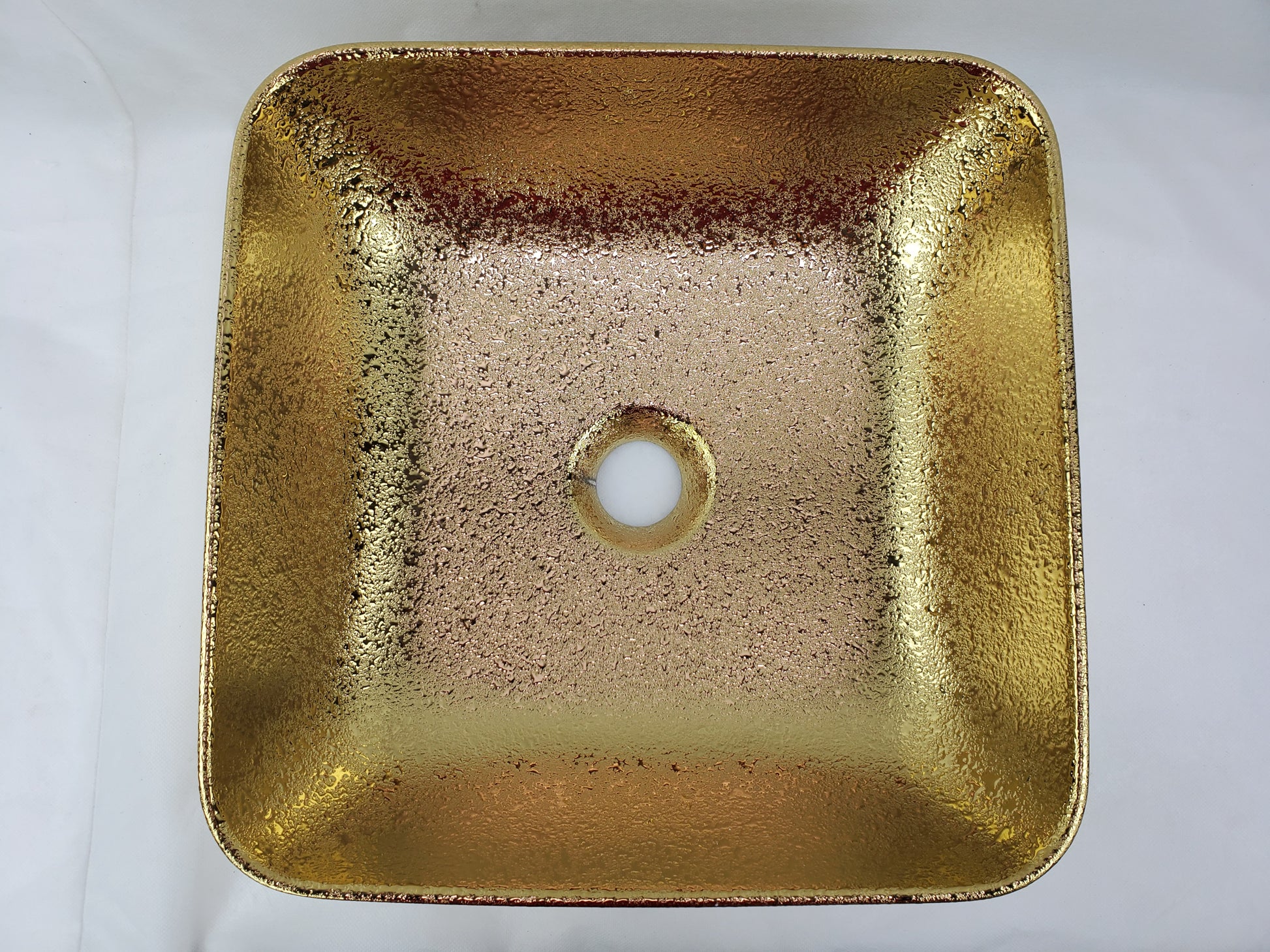14.17-in. x 14.17-in. Square Bathroom Vessel Sink Gold Enamel Glaze