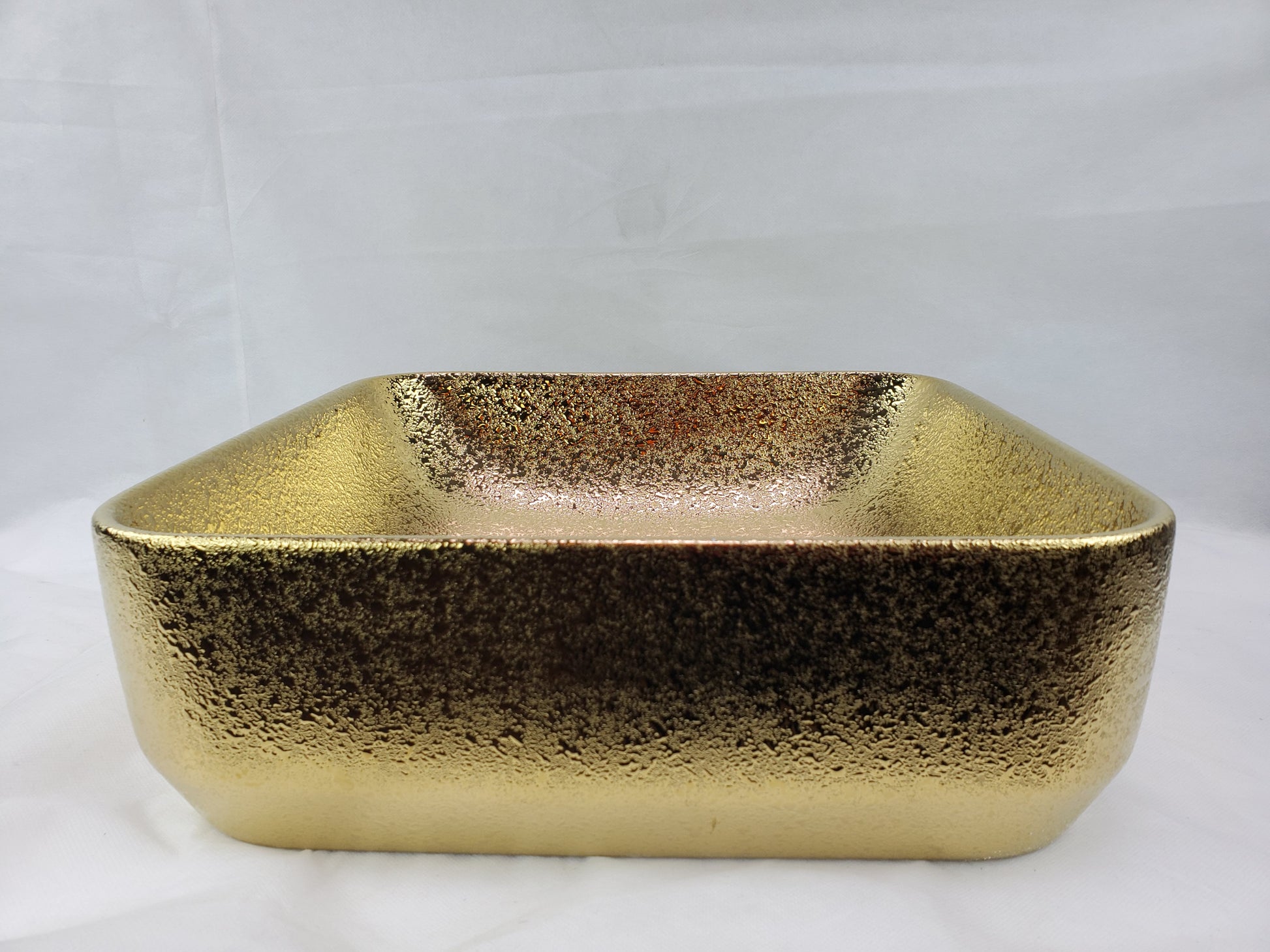 14.17-in. x 14.17-in. Square Bathroom Vessel Sink Gold Enamel Glaze