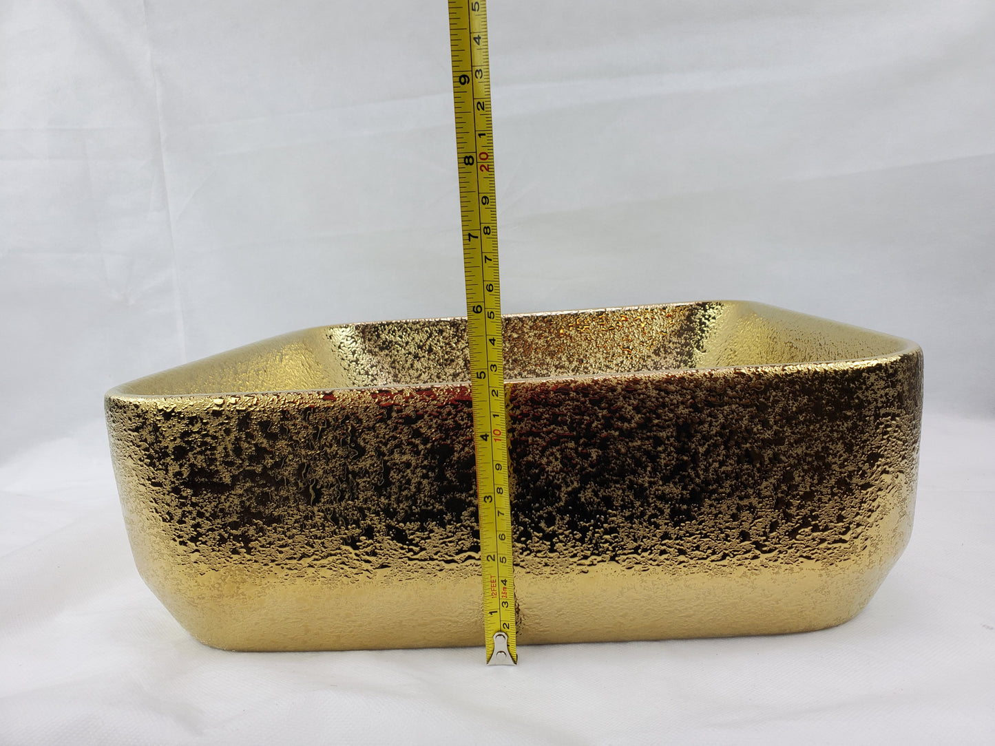 14.17-in. x 14.17-in. Square Bathroom Vessel Sink Gold Enamel Glaze