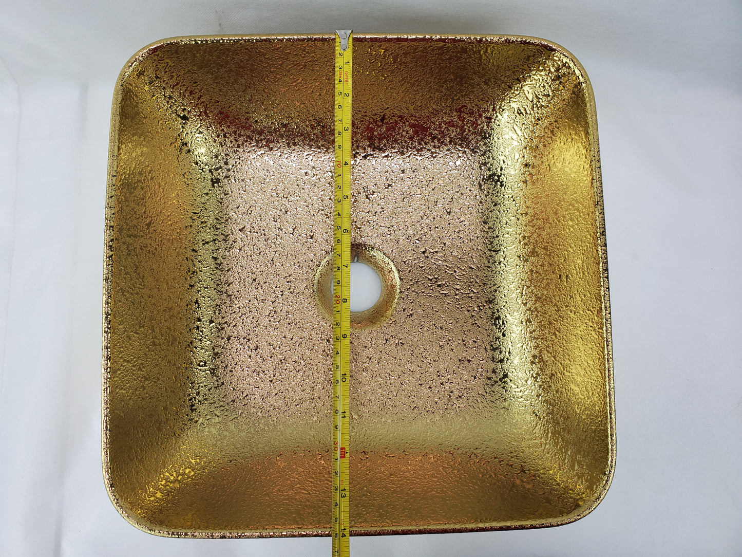14.17-in. x 14.17-in. Square Bathroom Vessel Sink Gold Enamel Glaze