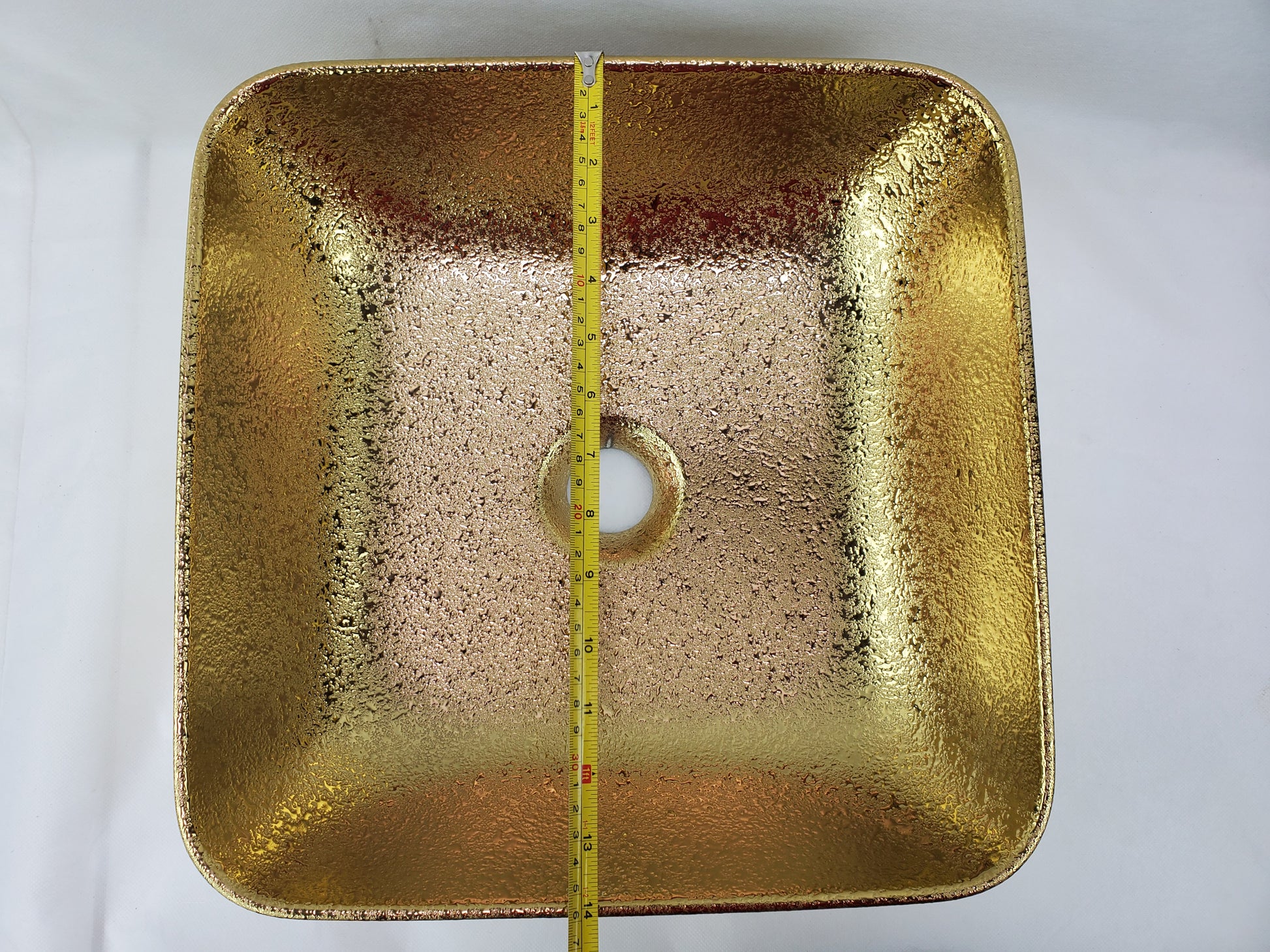 14.17-in. x 14.17-in. Square Bathroom Vessel Sink Gold Enamel Glaze