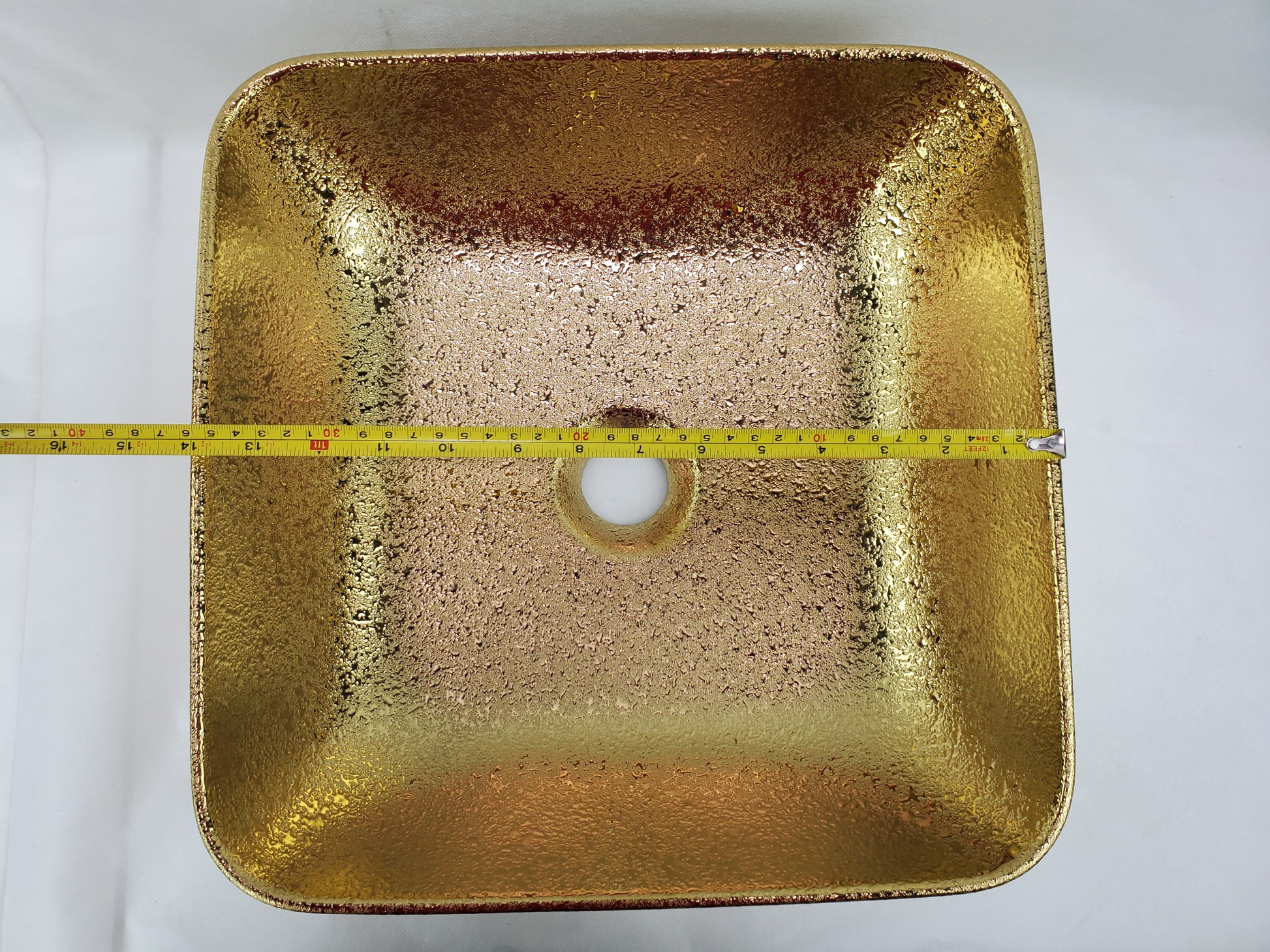 14.17-in. x 14.17-in. Square Bathroom Vessel Sink Gold Enamel Glaze