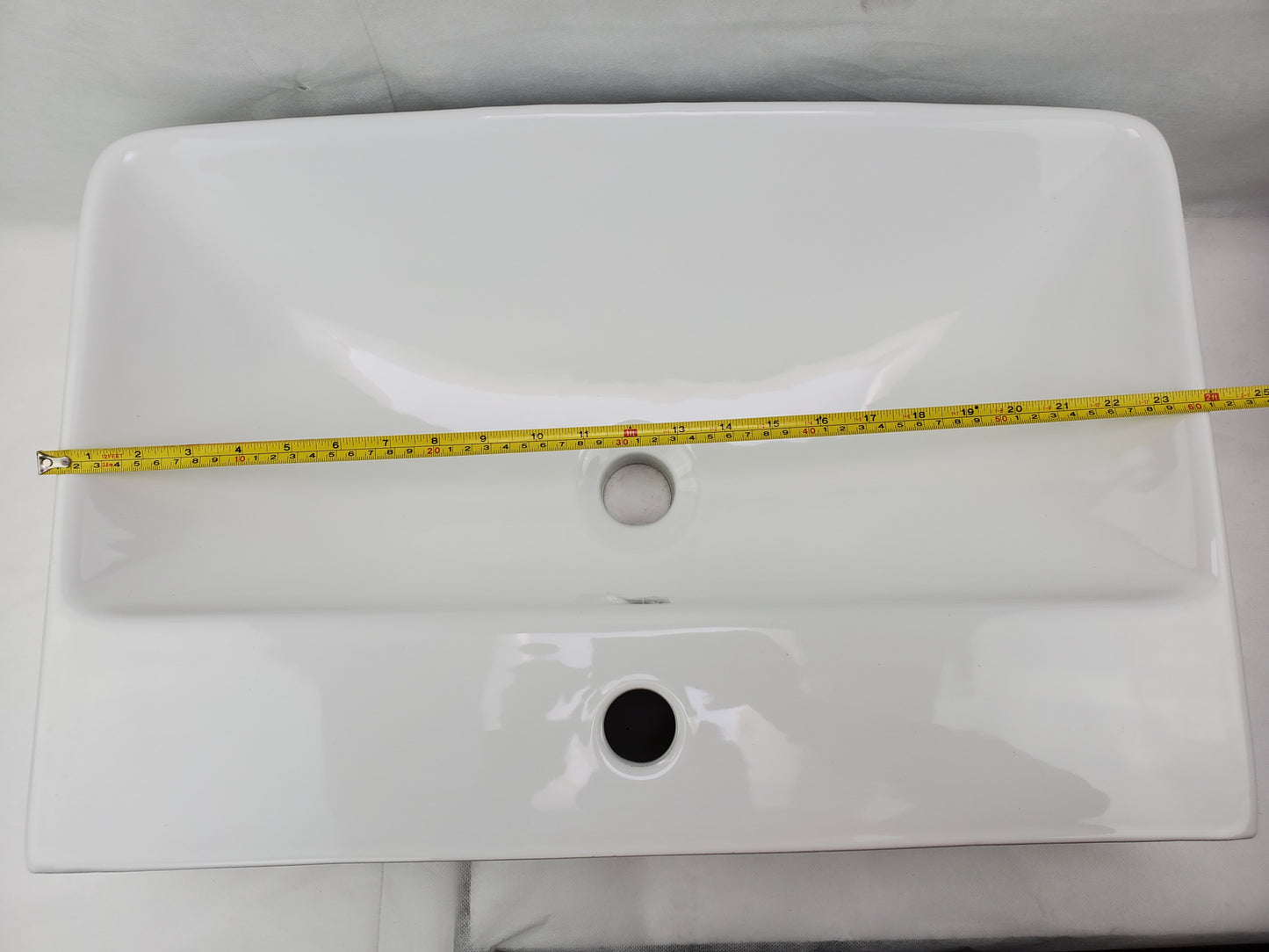 23.81-in. x 13.97-in. Rectangle Bathroom Vessel Sink White Enamel Glaze