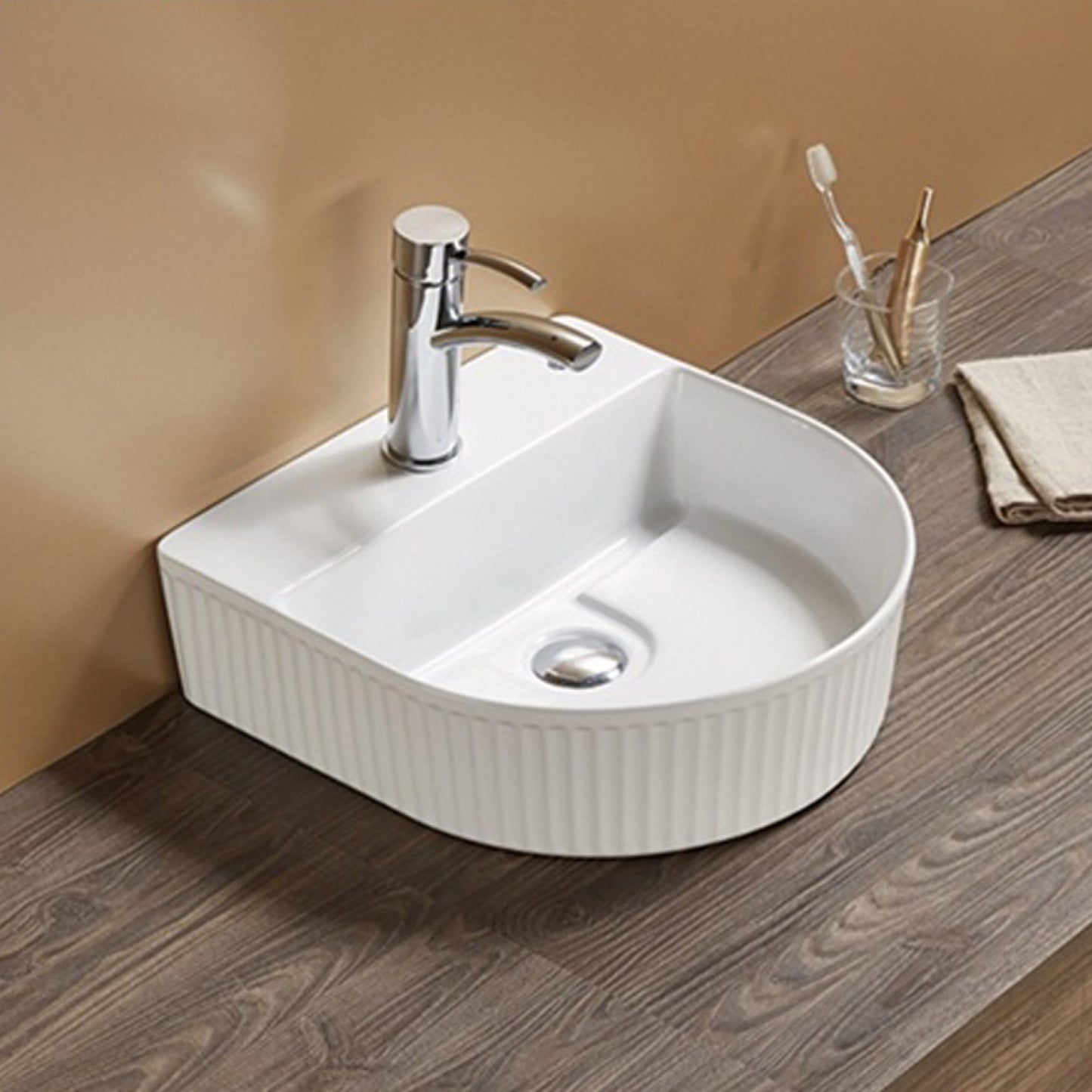 15.74-in. x 15.74-in. Unique Bathroom Vessel Sink White Enamel Glaze