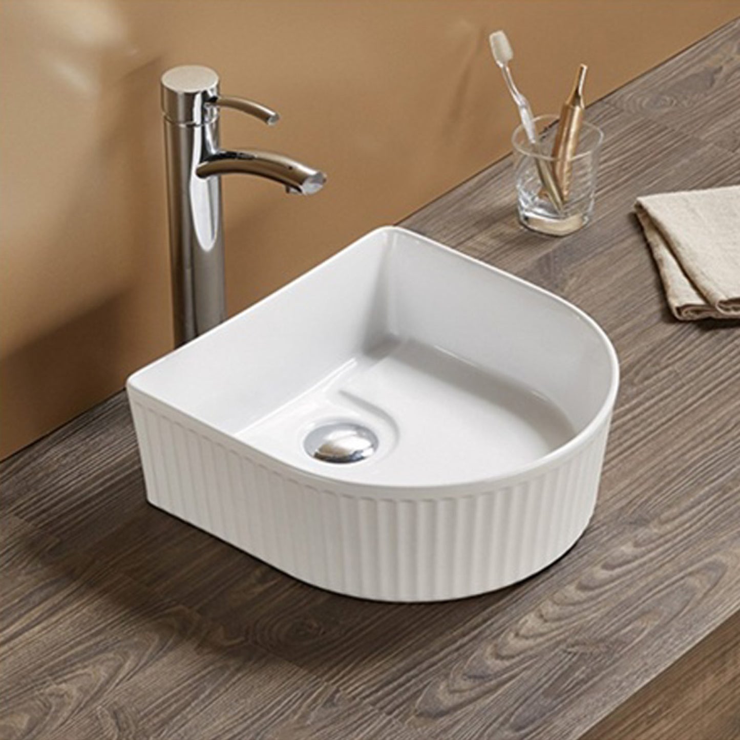13.85-in. x 13.66-in. Unique Bathroom Vessel Sink White Enamel Glaze