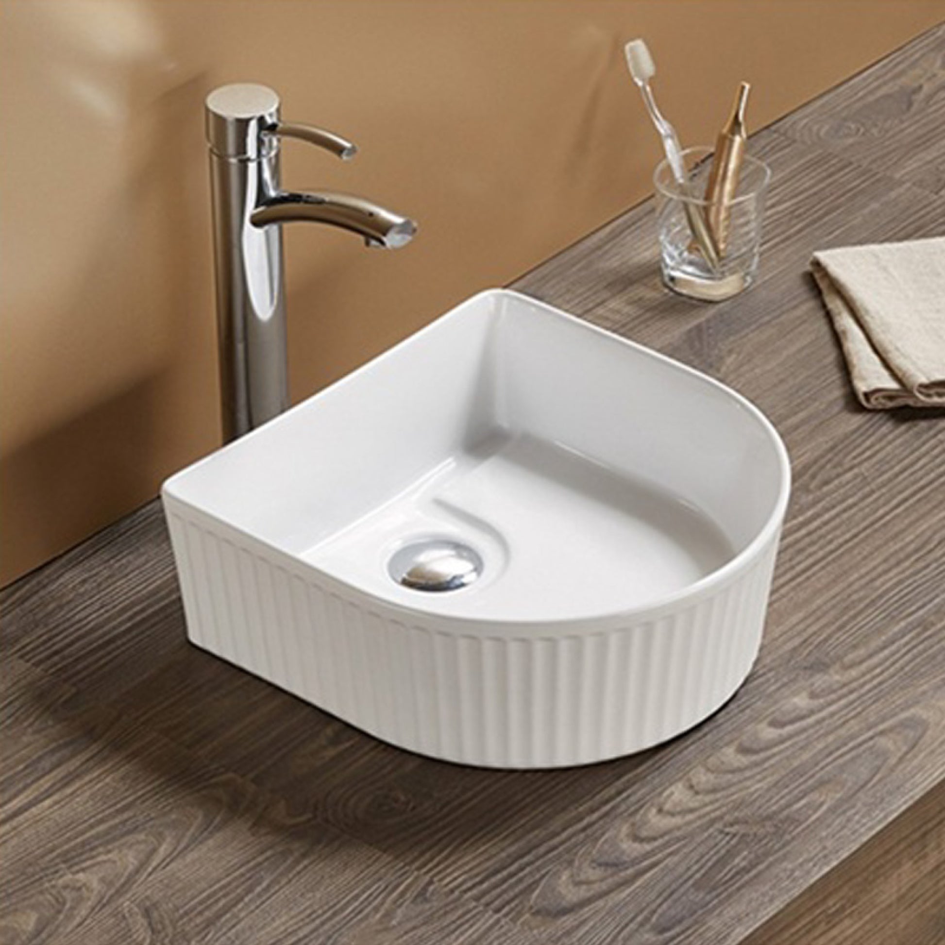 13.85-in. x 13.66-in. Unique Bathroom Vessel Sink White Enamel Glaze