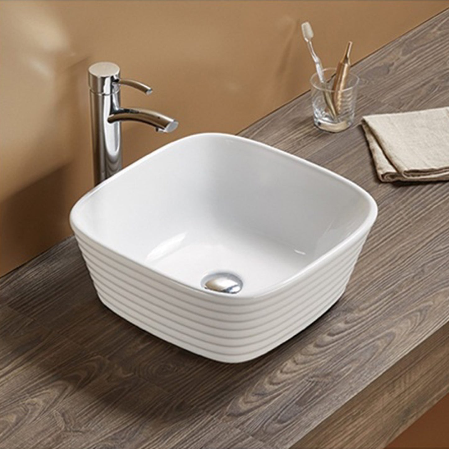 15.74-in. x 15.74-in. Square Bathroom Vessel Sink White Enamel Glaze