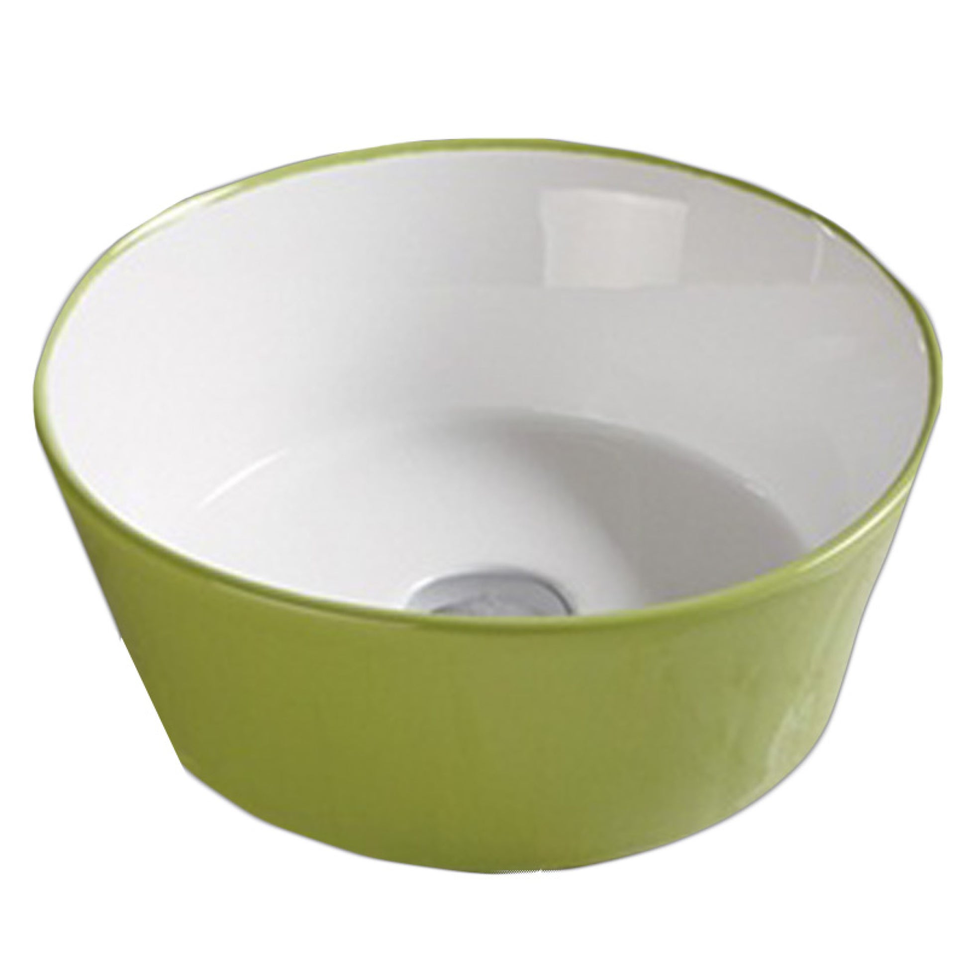 14.09-in. x 14.09-in. Round Bathroom Vessel Sink Olive-White Enamel Glaze