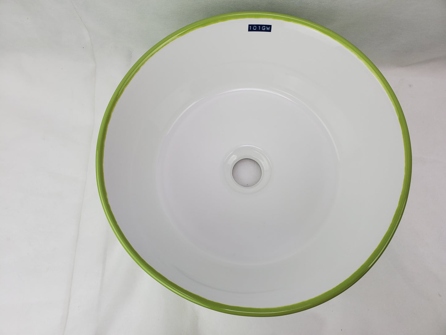 14.09-in. x 14.09-in. Round Bathroom Vessel Sink Olive-White Enamel Glaze