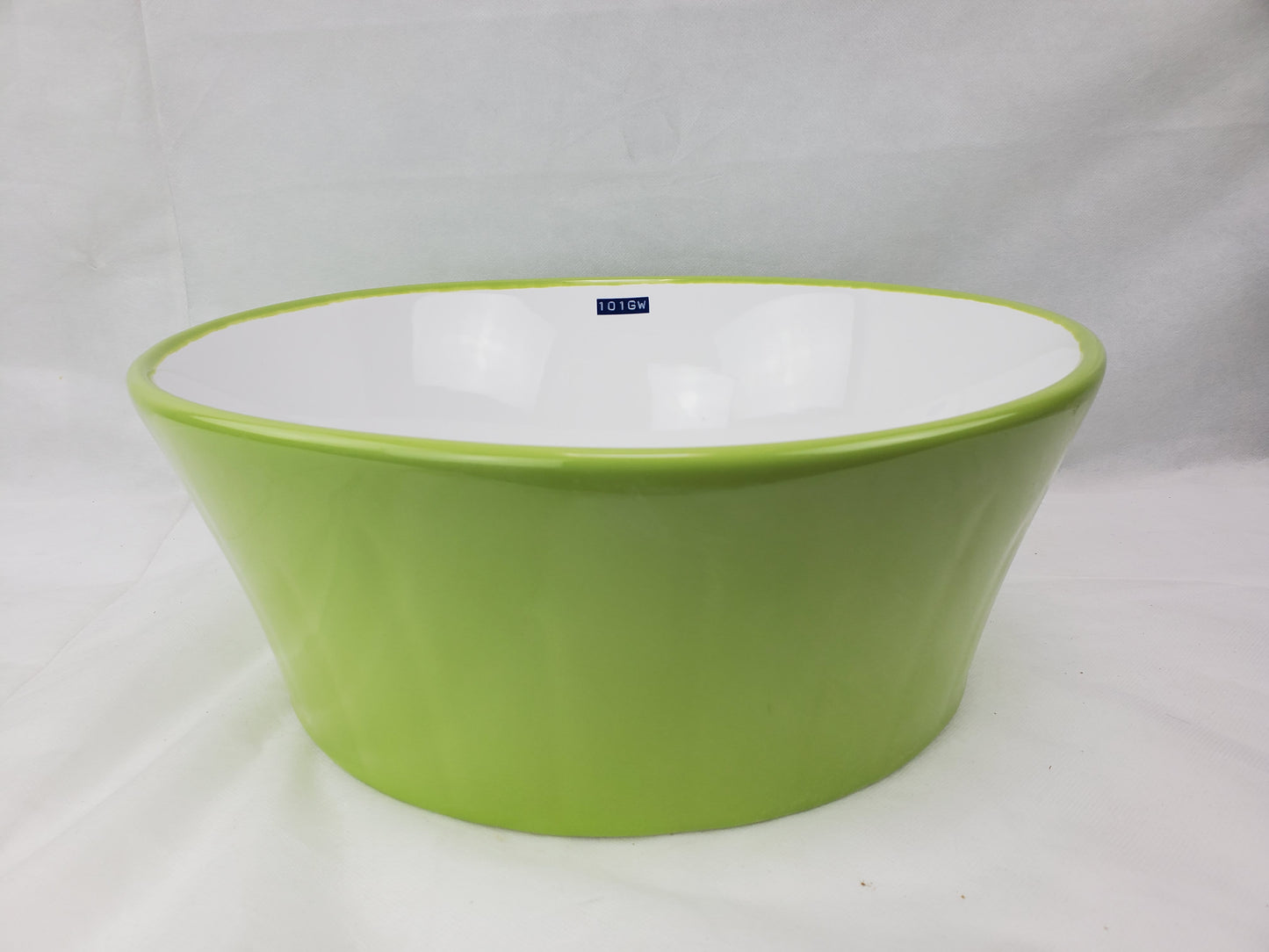 14.09-in. x 14.09-in. Round Bathroom Vessel Sink Olive-White Enamel Glaze