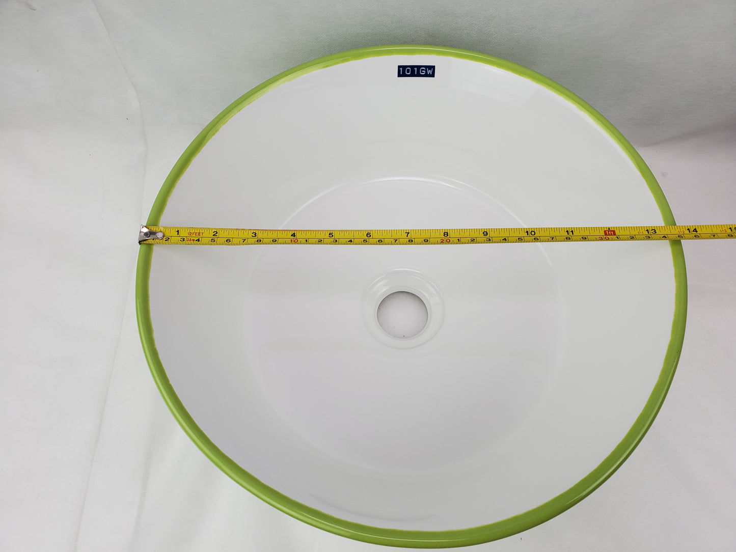 14.09-in. x 14.09-in. Round Bathroom Vessel Sink Olive-White Enamel Glaze