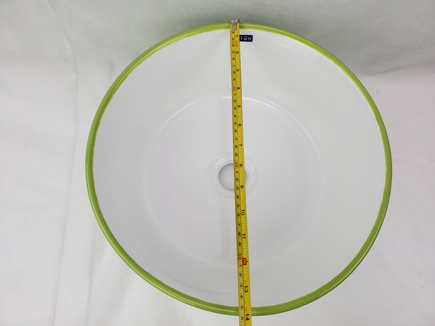 14.09-in. x 14.09-in. Round Bathroom Vessel Sink Olive-White Enamel Glaze