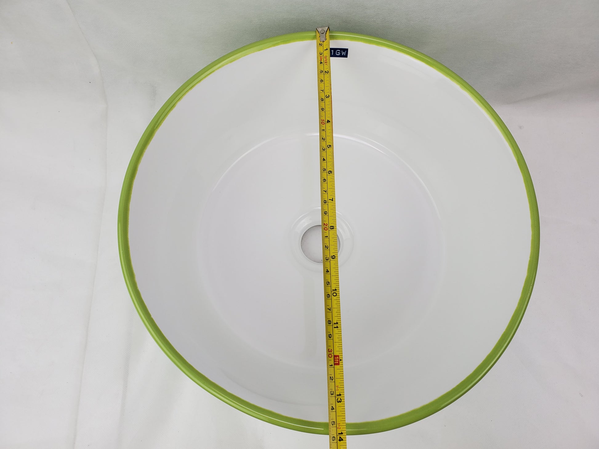 14.09-in. x 14.09-in. Round Bathroom Vessel Sink Olive-White Enamel Glaze