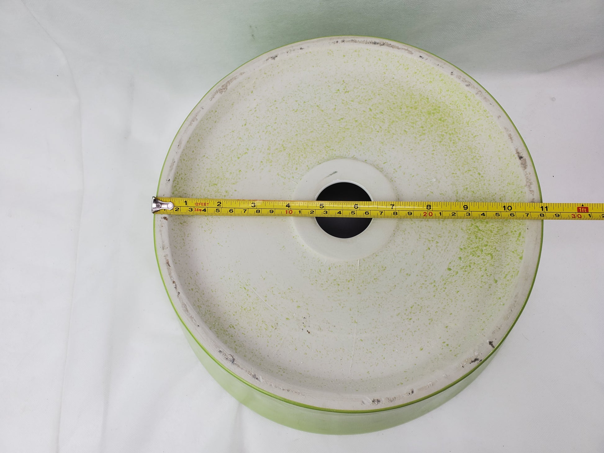 14.09-in. x 14.09-in. Round Bathroom Vessel Sink Olive-White Enamel Glaze