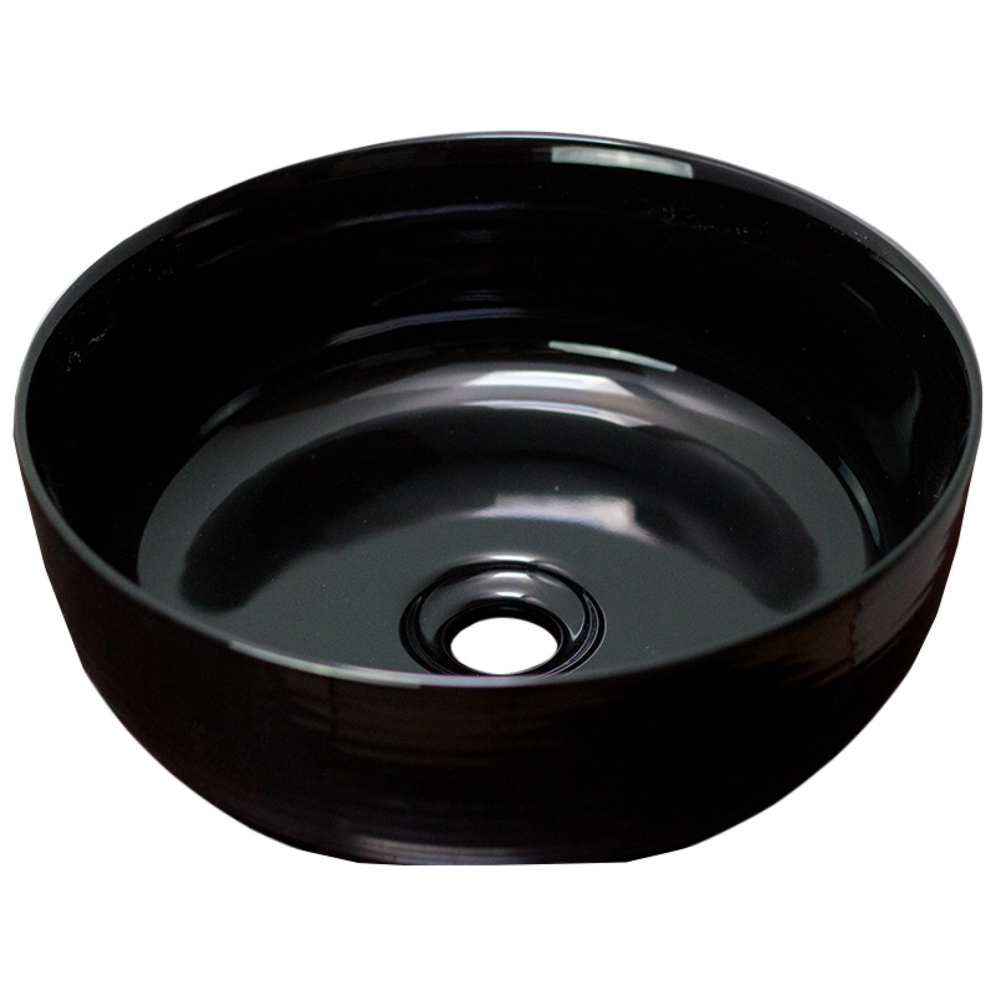 14.09-in. x 14.09-in. Round Bathroom Vessel Sink Black Enamel Glaze