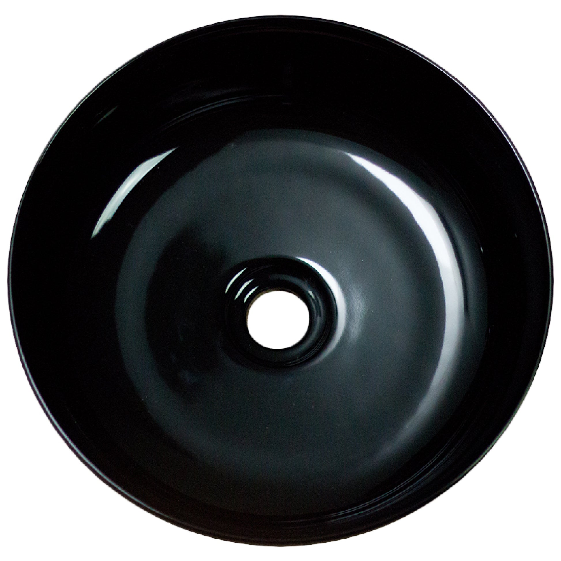 14.09-in. x 14.09-in. Round Bathroom Vessel Sink Black Enamel Glaze