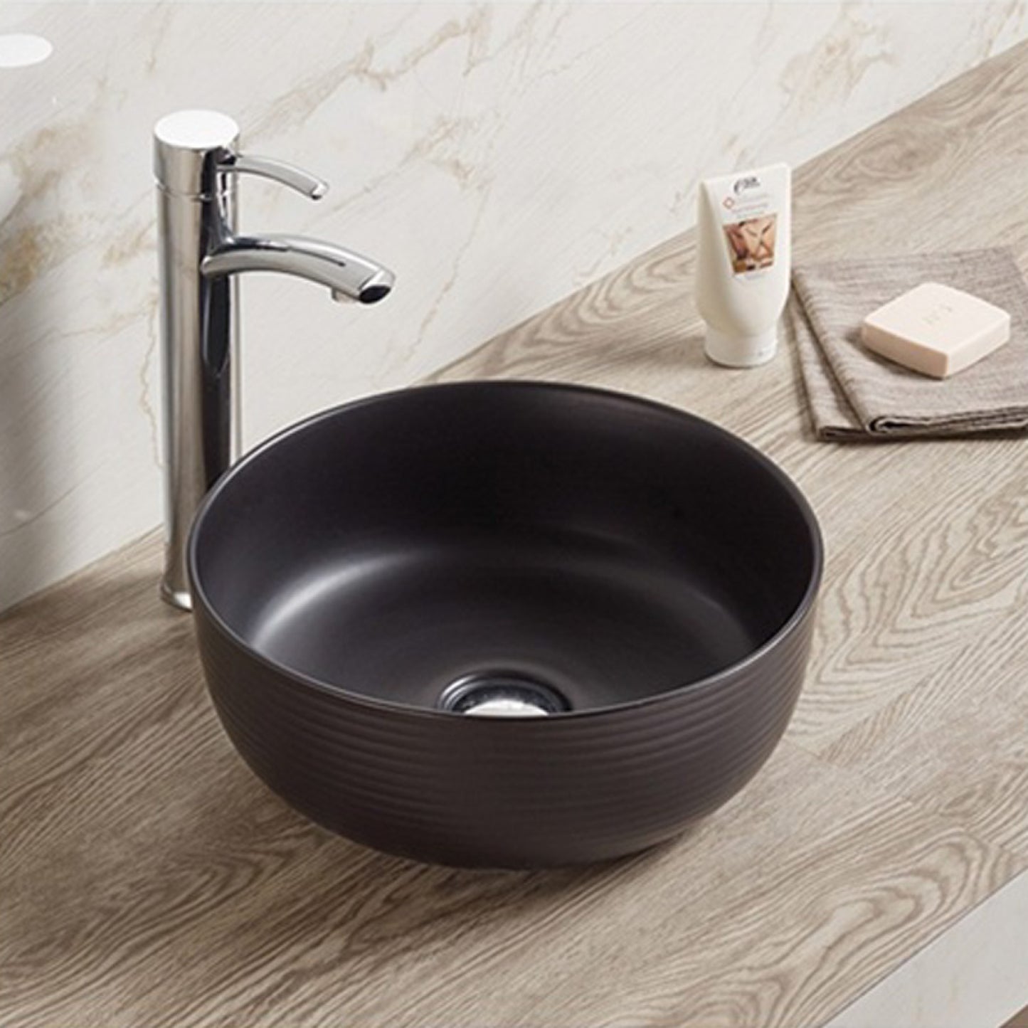 14.09-in. x 14.09-in. Round Bathroom Vessel Sink Black Enamel Glaze