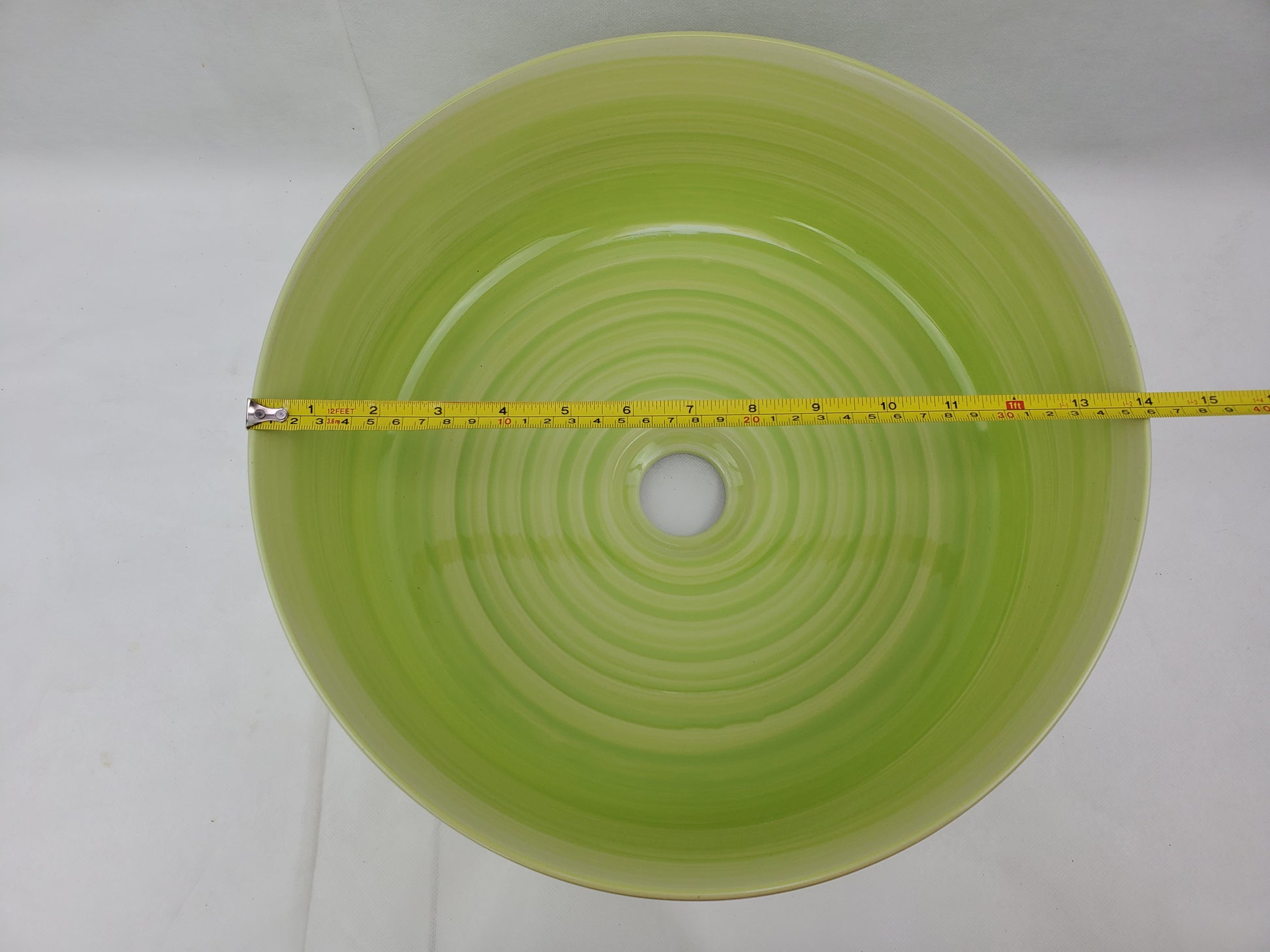 14.09-in. x 14.09-in. Round Bathroom Vessel Sink Olive Swirl Enamel Glaze