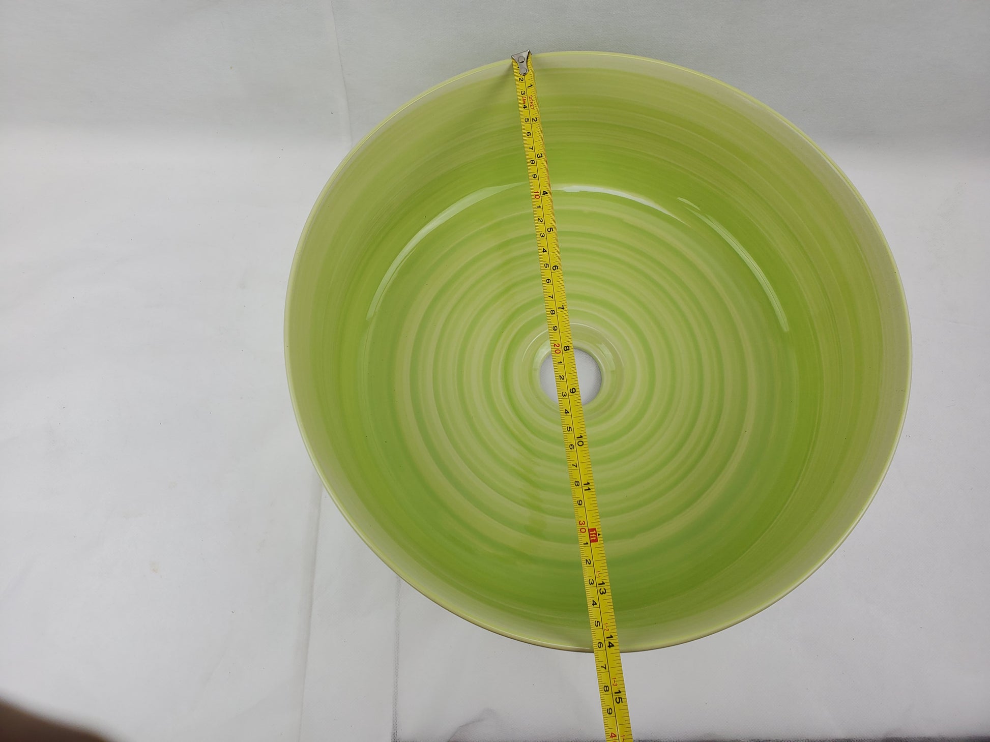 14.09-in. x 14.09-in. Round Bathroom Vessel Sink Olive Swirl Enamel Glaze