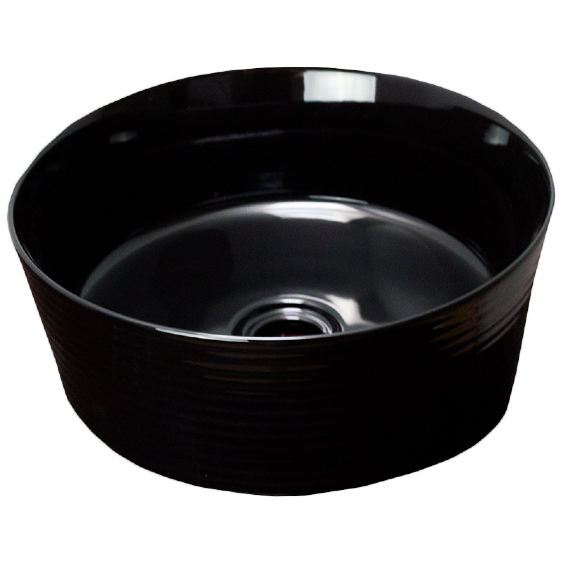 14.09-in. x 14.09-in. Round Bathroom Vessel Sink Black Enamel Glaze