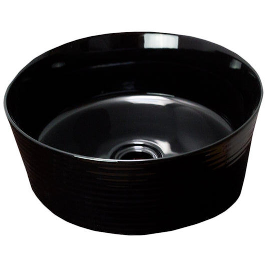 14.09-in. x 14.09-in. Round Bathroom Vessel Sink Black Enamel Glaze