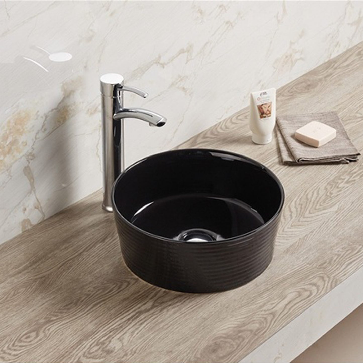 14.09-in. x 14.09-in. Round Bathroom Vessel Sink Black Enamel Glaze