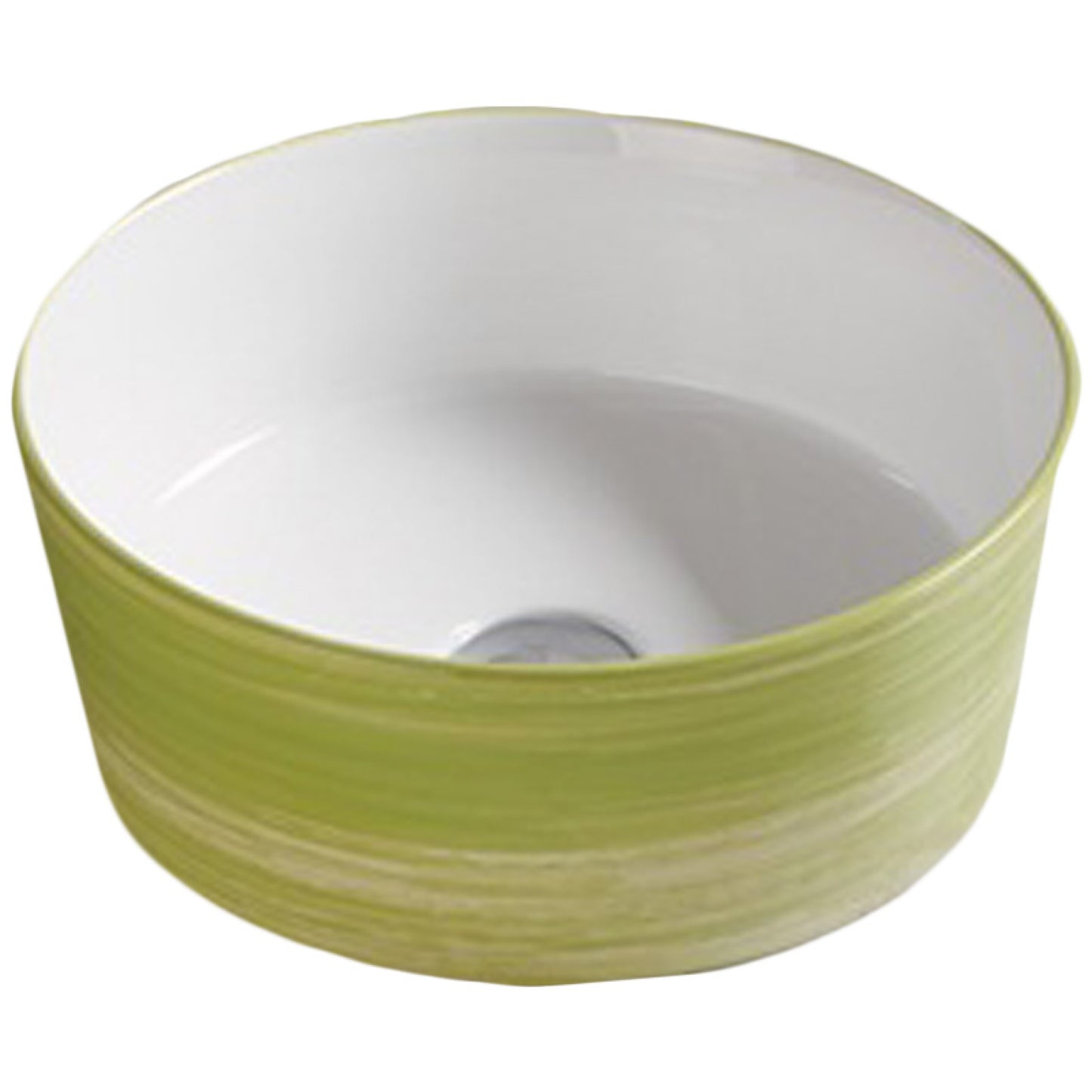 14.09-in. x 14.09-in. Round Bathroom Vessel Sink Olive Swirl-White Enamel Glaze