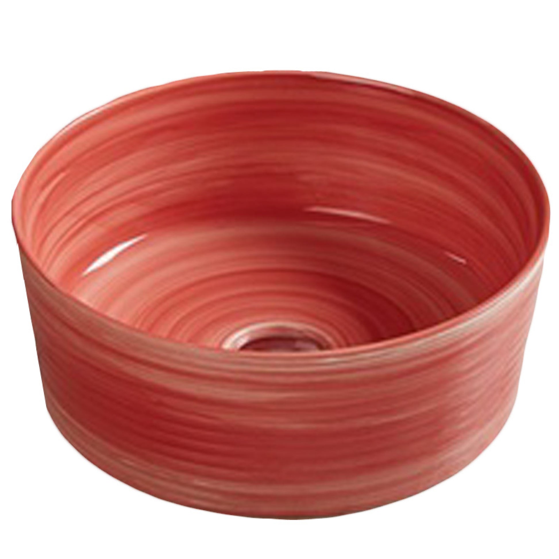 14.09-in. x 14.09-in. Round Bathroom Vessel Sink Red Swirl Enamel Glaze