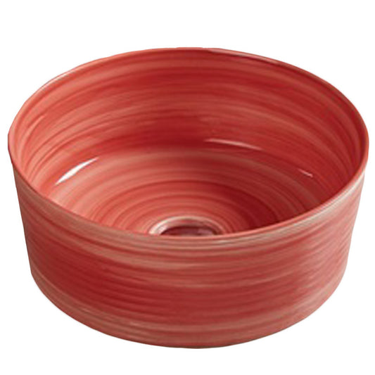 14.09-in. x 14.09-in. Round Bathroom Vessel Sink Red Swirl Enamel Glaze