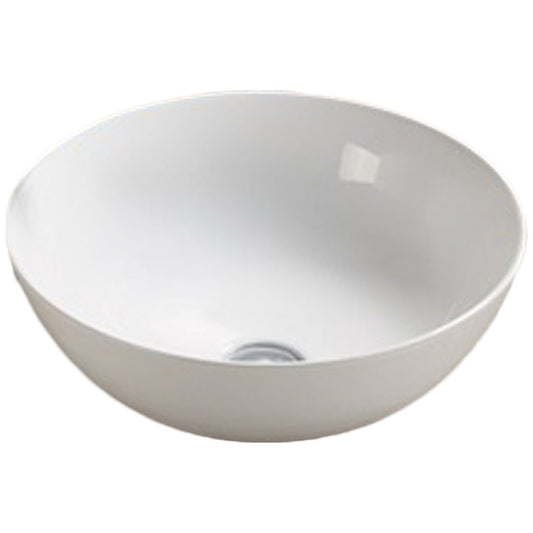 14.09-in. x 14.09-in. Round Bathroom Vessel Sink White Enamel Glaze
