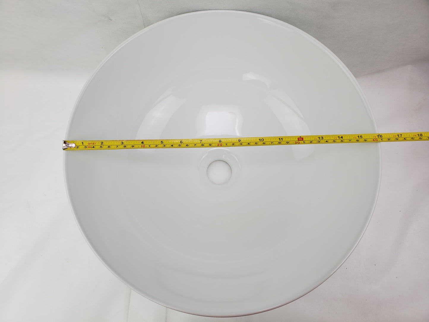 14.09-in. x 14.09-in. Round Bathroom Vessel Sink White Enamel Glaze