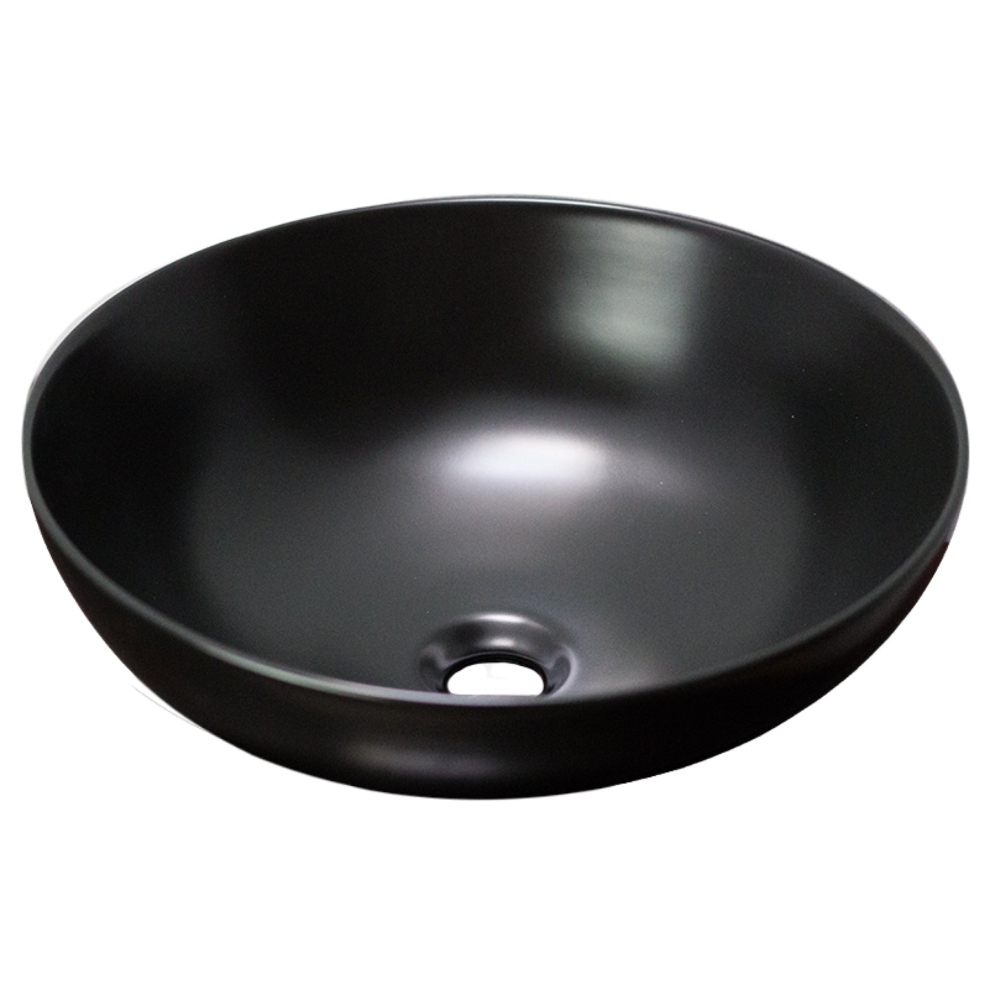 16.34-in. x 16.34-in. Round Bathroom Vessel Sink Black Enamel Glaze