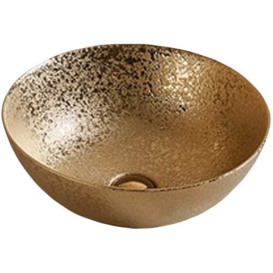 16.34-in. x 16.34-in. Round Bathroom Vessel Sink Gold Enamel Glaze