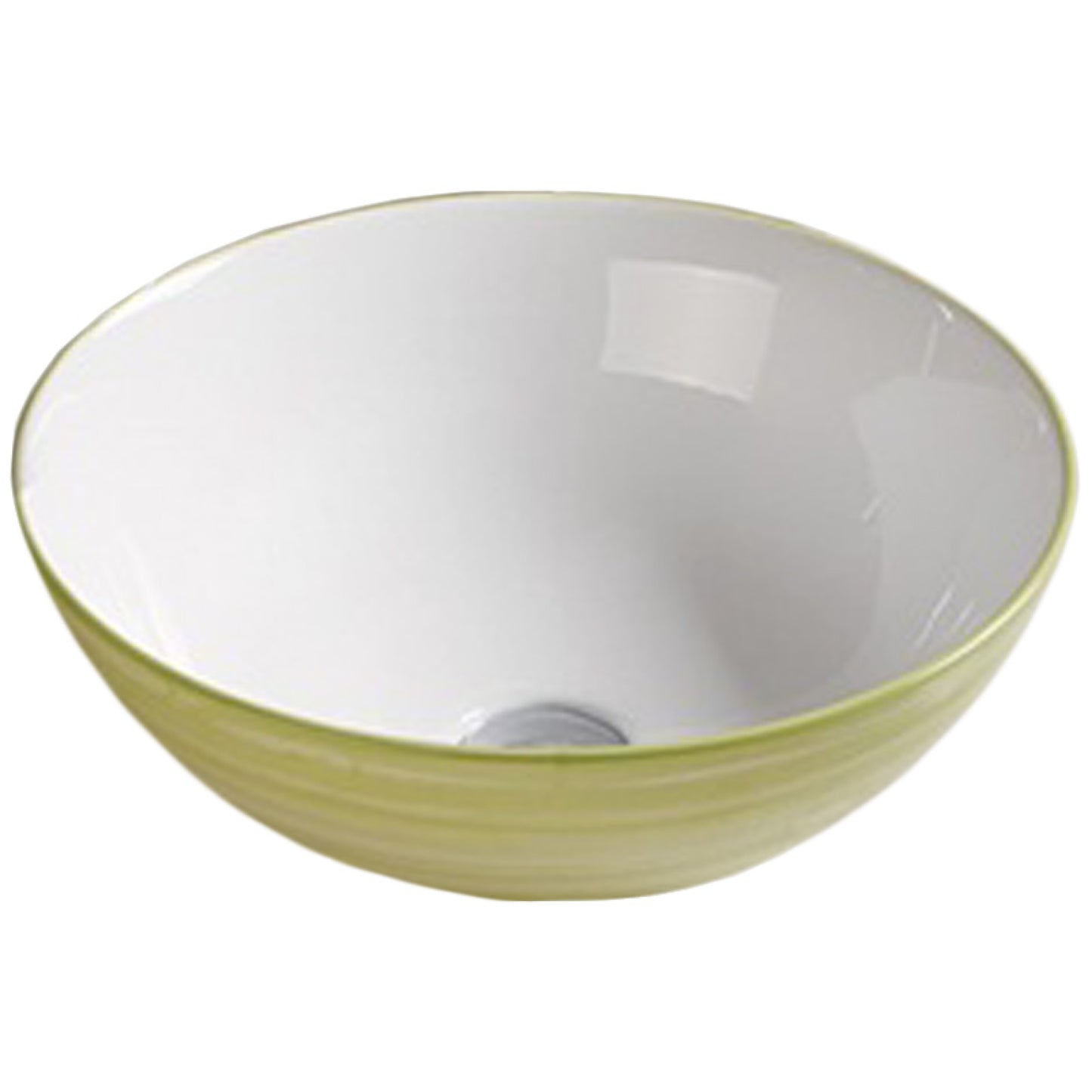 16.34-in. x 16.34-in. Round Bathroom Vessel Sink Olive Swirl-White Enamel Glaze