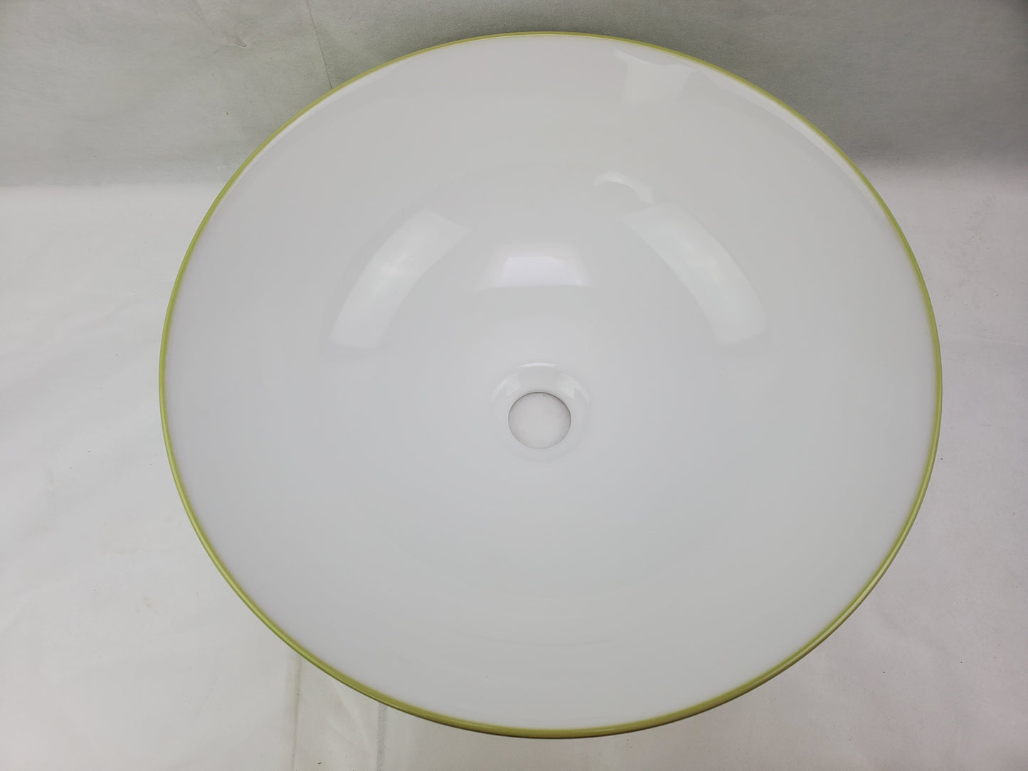 16.34-in. x 16.34-in. Round Bathroom Vessel Sink Olive Swirl-White Enamel Glaze
