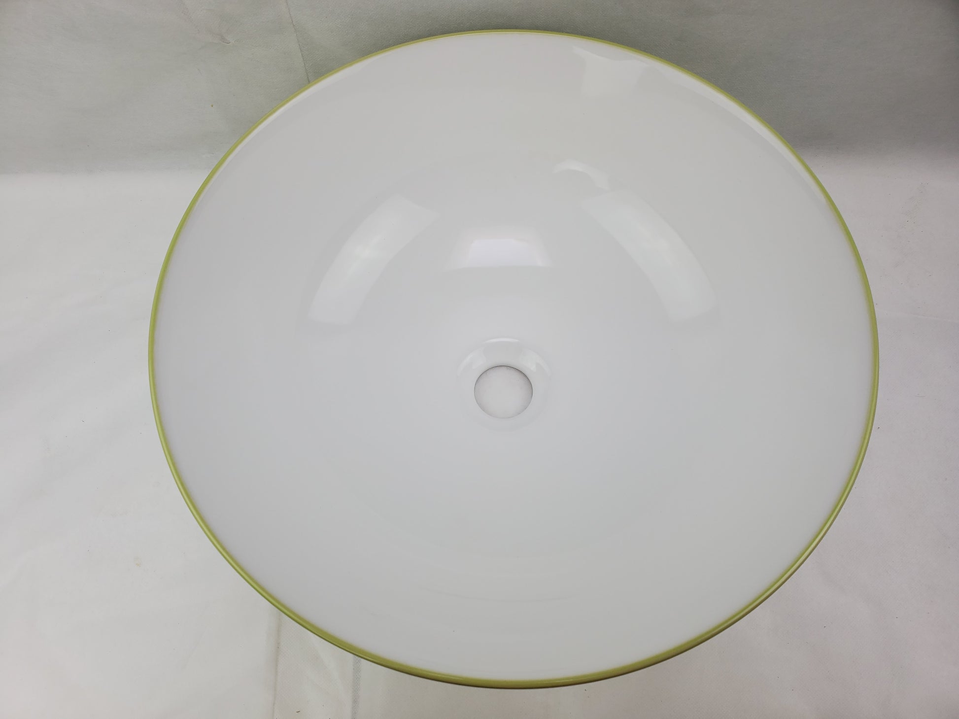 16.34-in. x 16.34-in. Round Bathroom Vessel Sink Olive Swirl-White Enamel Glaze