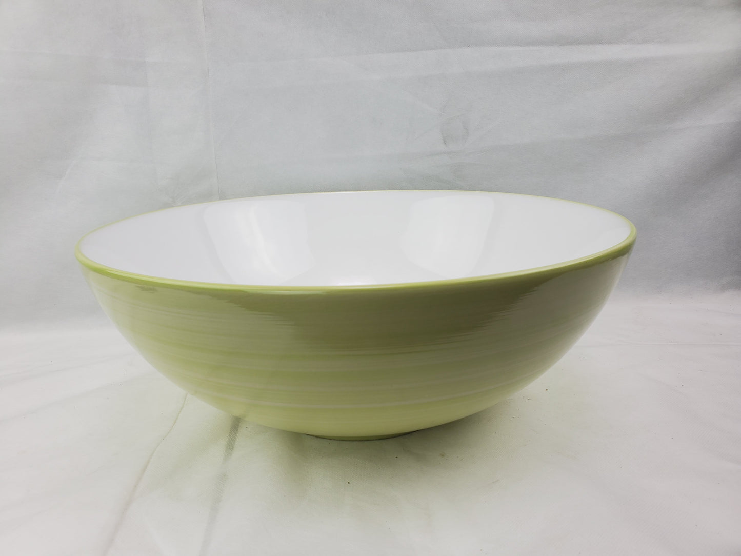 16.34-in. x 16.34-in. Round Bathroom Vessel Sink Olive Swirl-White Enamel Glaze