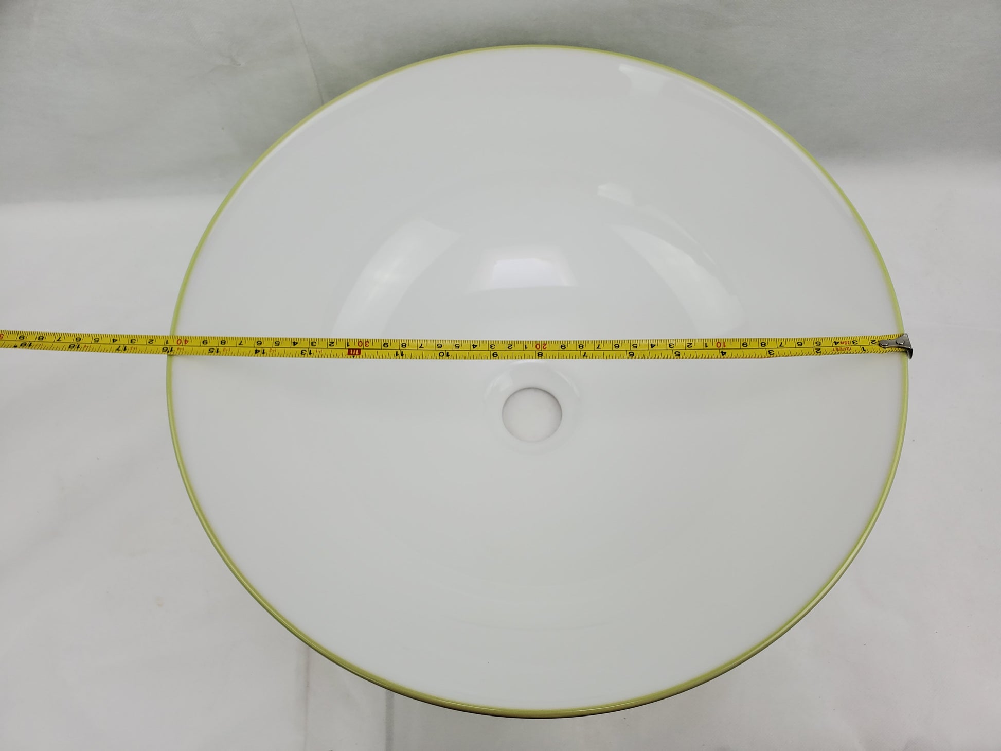 16.34-in. x 16.34-in. Round Bathroom Vessel Sink Olive Swirl-White Enamel Glaze