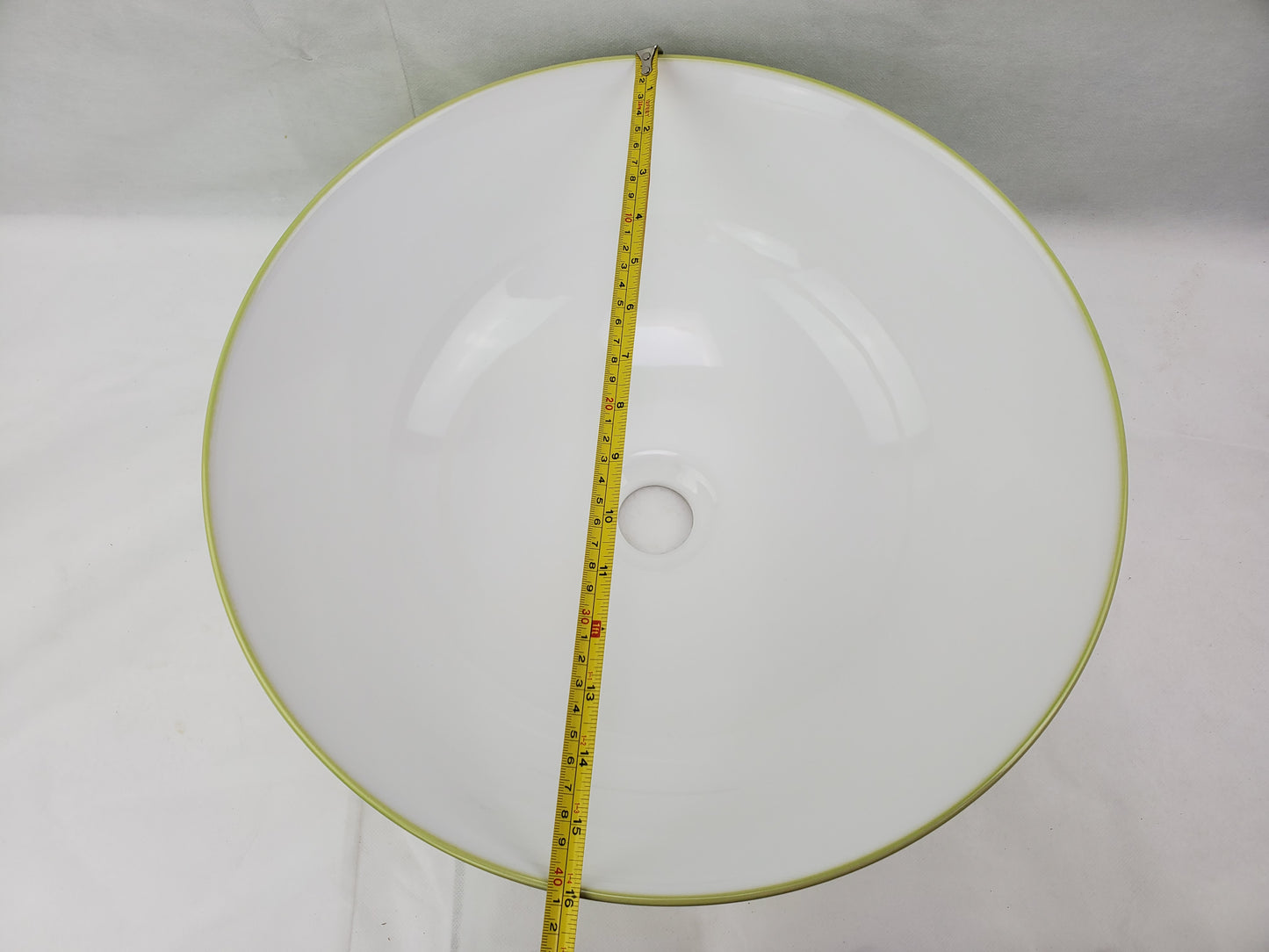 16.34-in. x 16.34-in. Round Bathroom Vessel Sink Olive Swirl-White Enamel Glaze