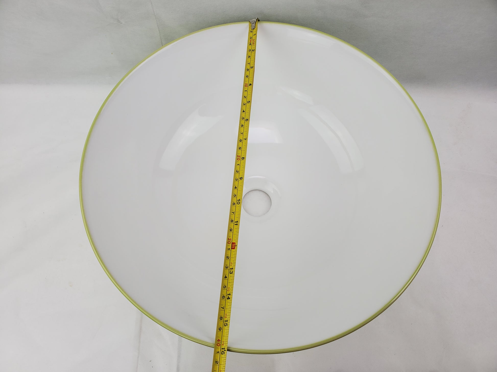 16.34-in. x 16.34-in. Round Bathroom Vessel Sink Olive Swirl-White Enamel Glaze