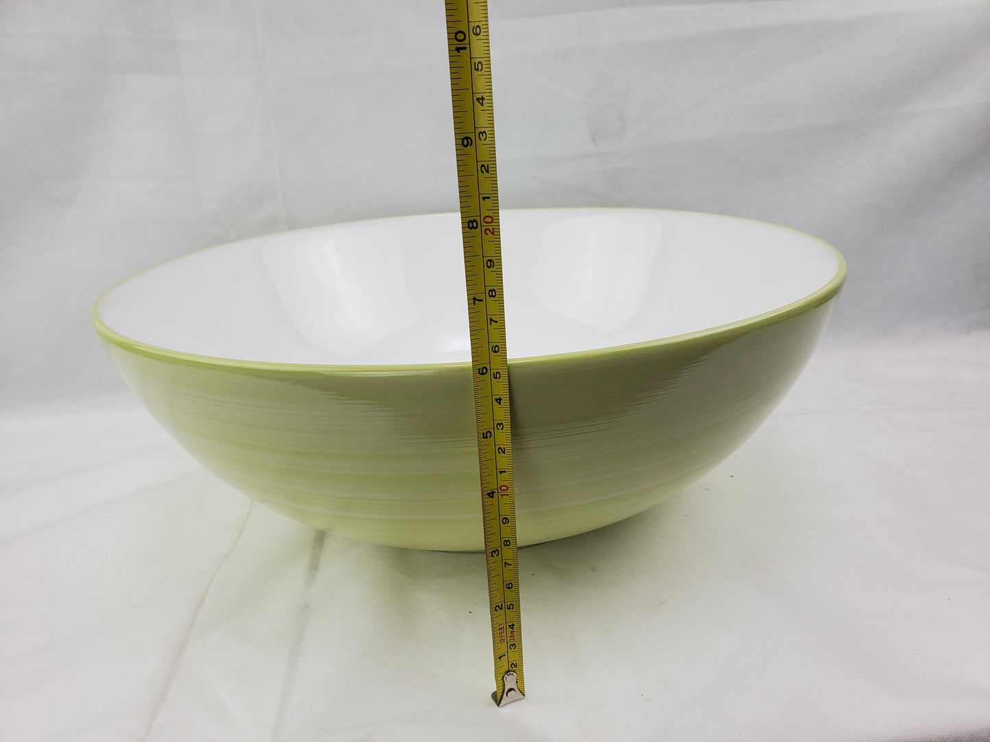 16.34-in. x 16.34-in. Round Bathroom Vessel Sink Olive Swirl-White Enamel Glaze