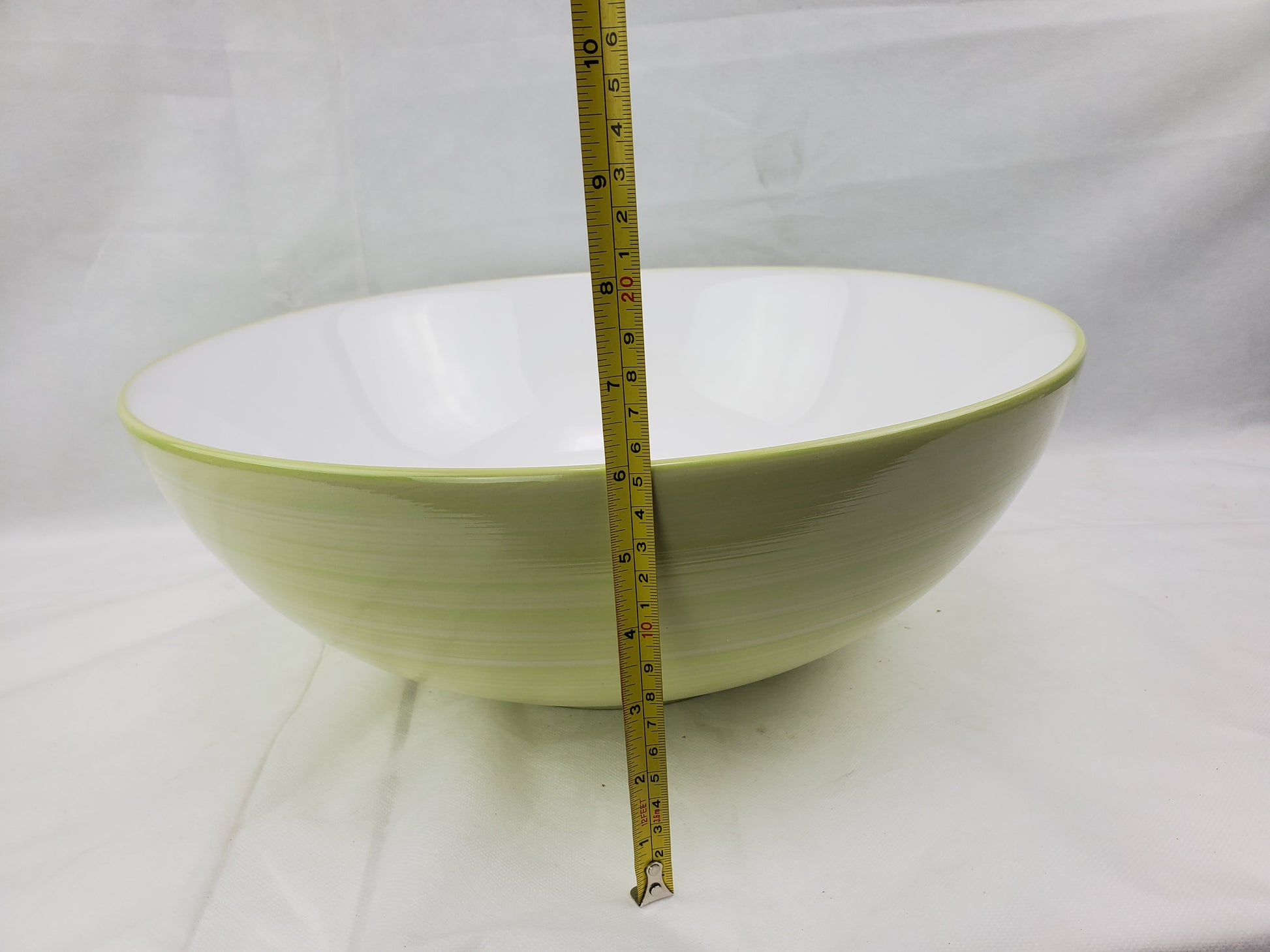 16.34-in. x 16.34-in. Round Bathroom Vessel Sink Olive Swirl-White Enamel Glaze